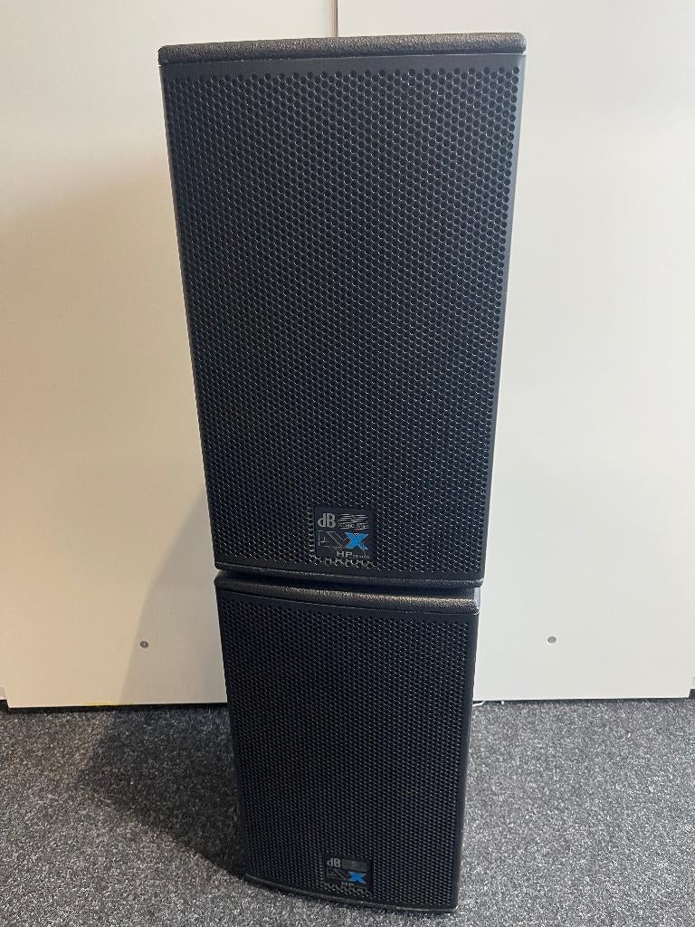 4x dB Technologies DVX-D8HP speakers, Gebruikt, Minder dan 60 watt, Front, Rear of Stereo speakers, Ophalen