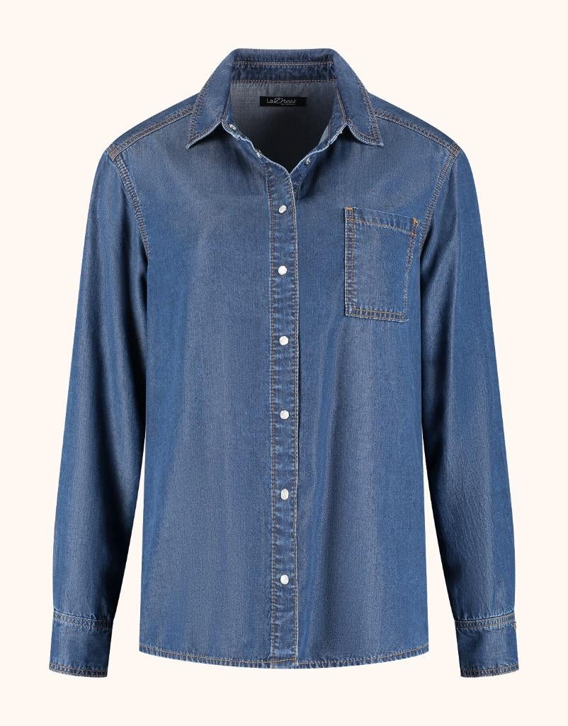 LADRESS denim lyocell blouse met kaartjes, Blauw, Maat 46/48 (XL) of groter, Nieuw, Ophalen of Verzenden