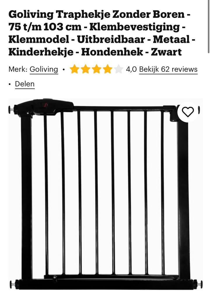 Goliving Traphekje Zonder Boren - 75 t/m 103 cm, Kinderen en Baby's, Traphekjes, Ophalen, Zo goed als nieuw, Klemhekje, Metaal of IJzer