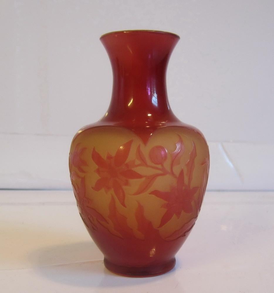 Antieke cameo glazen vaas D'Argental, art nouveau, ca 1900, Verzenden