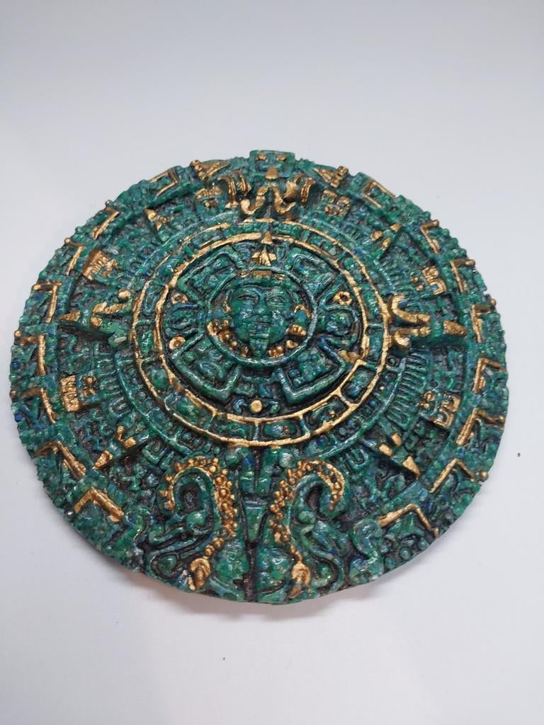 Mexicaanse kalendersteen/zonnesteen Groen/Goud, Ophalen of Verzenden