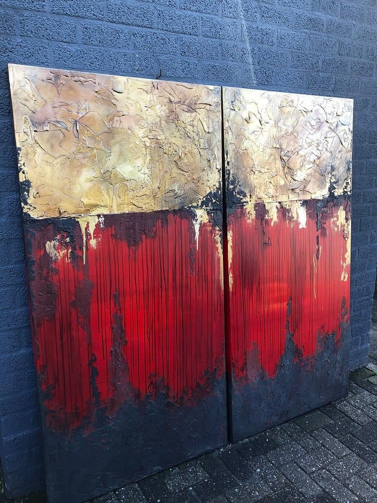 Tweeluik XXL schilderij made by Rob Hoogland., Huis en Inrichting, ., 125 cm of meer, Ophalen of Verzenden, Schilderij