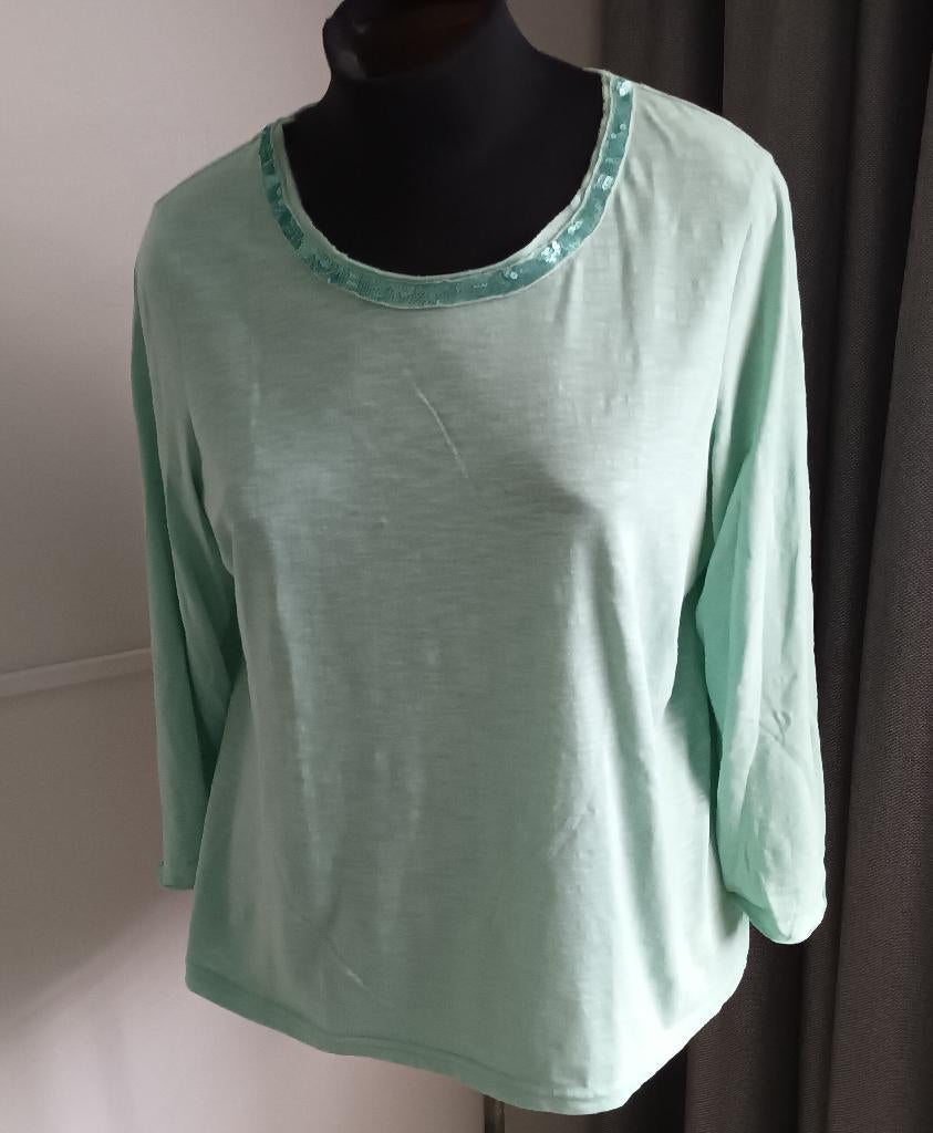 Mooi groen stretch shirt mt 46, Maat 46/48 (XL) of groter, Ophalen of Verzenden, Lange mouw, Gedragen