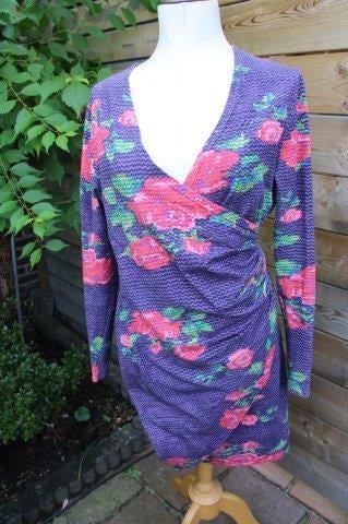 Overslagjurk paars/ rood Lien & Giel mt XL Vaste Prijs OPRUI, Paars, Maat 46/48 (XL) of groter, Ophalen of Verzenden, Zo goed als nieuw