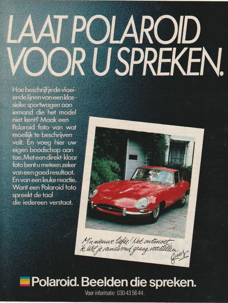 Retro reclame 1986 Polaroid camera auto is nieuwe liefde, Verzenden, Overige typen