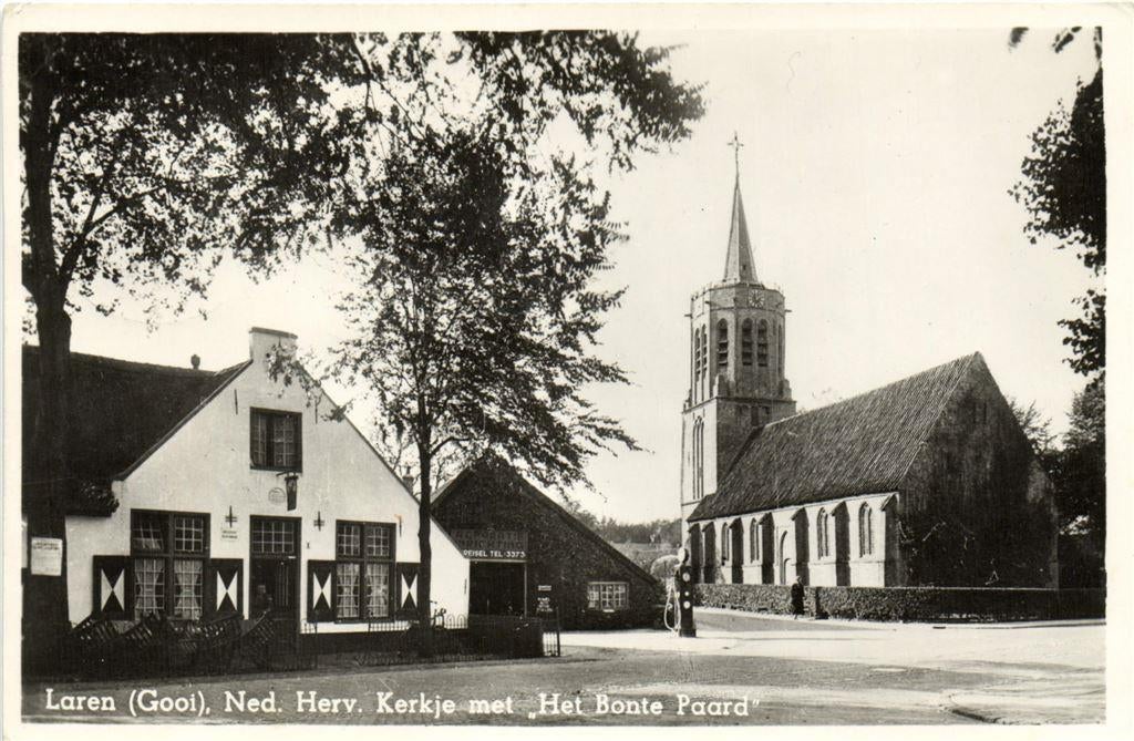 Laren [Gooi], Ned. Herv. Kerkje met Het Bonte Paard - gelope, Ophalen of Verzenden, Voor 1920, Gelopen, Noord-Holland