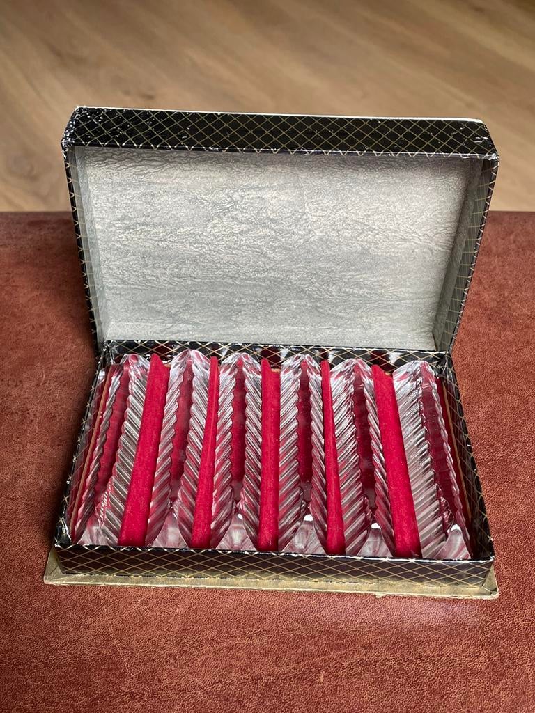 6 messenleggers van kristal in doos, Ophalen of Verzenden