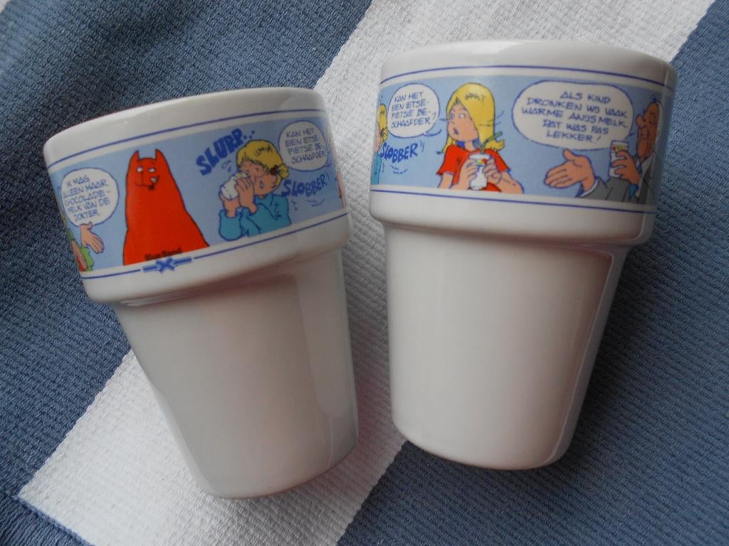 2 melk bekers Jan Jans en de kinderen Blue Band, Ophalen, Gebruikt, Overige typen, Overige stijlen
