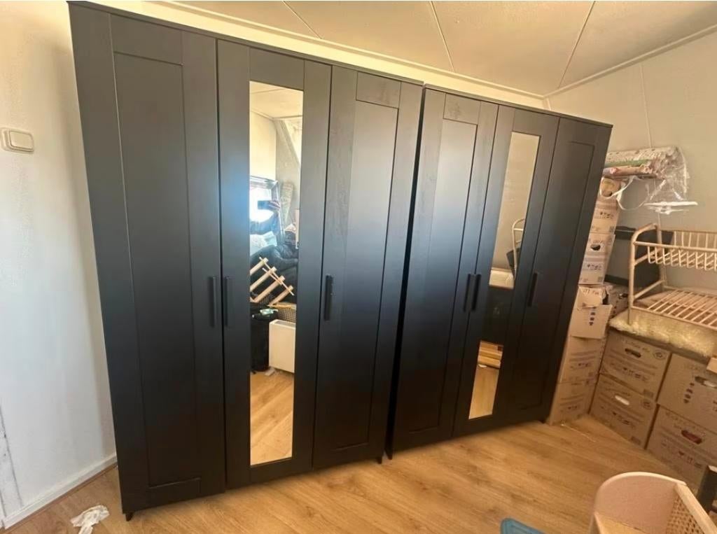 3x Brimnes Kledingkast 3 deurs spiegel wardrobe Ikea zwart, Ophalen, 100 tot 150 cm, Zo goed als nieuw, 150 tot 200 cm