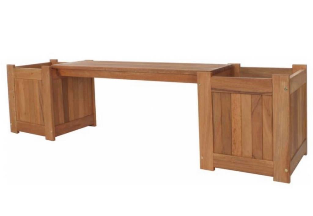 Nieuwe hardhouten tuinbank met bloembakken - 174 cm, Ophalen of Verzenden, Nieuw, Hout