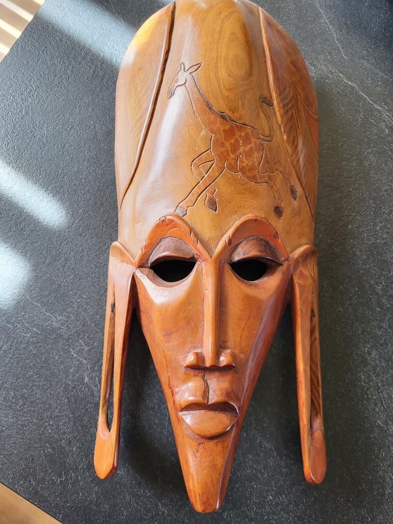 Houten Afrikaans masker met giraffe, Antiek en Kunst, Ophalen of Verzenden