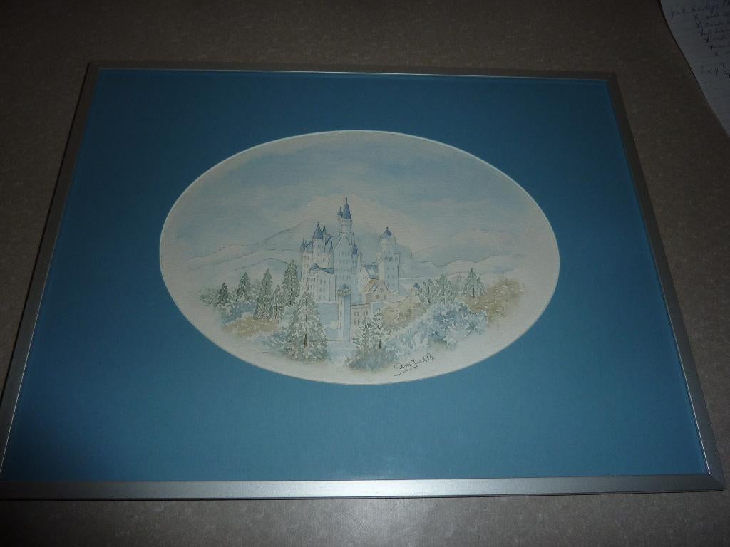 oude tekening print prent kasteel, Antiek en Kunst, Ophalen of Verzenden