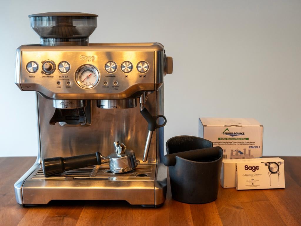 Sage The Barista Express espressomachine Stainless Steel, Witgoed en Apparatuur, Koffiezetapparaten, Ophalen, Gebruikt, Espresso apparaat