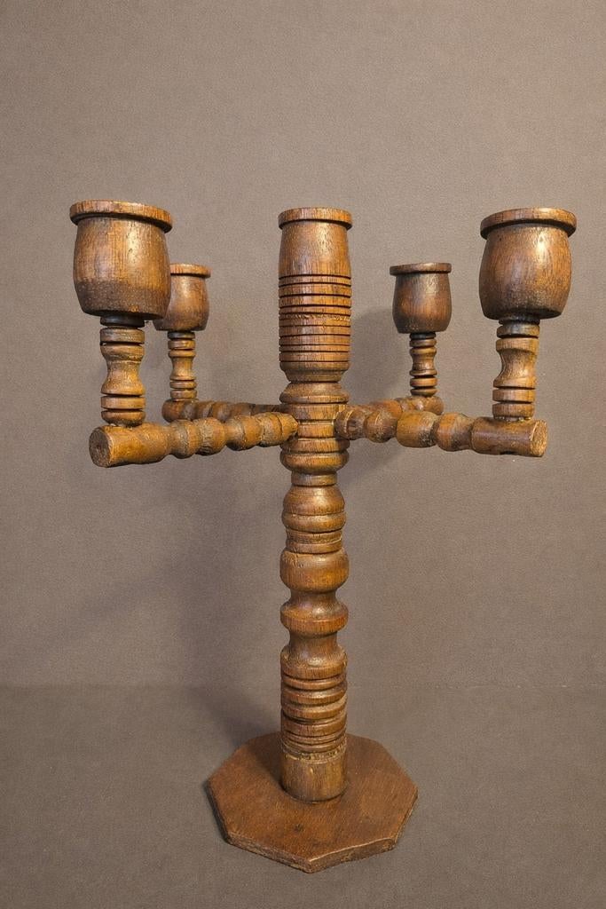 Vintage houten kandelaar, Antiek en Kunst, Antiek | Kandelaars, Ophalen of Verzenden, Overige materialen