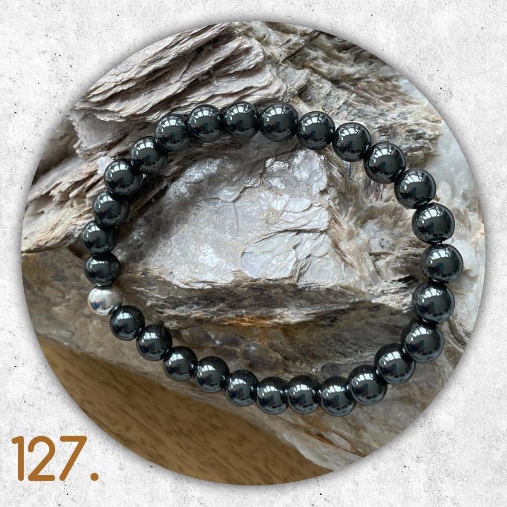 🦋MJB Armband nr: 127 Hematiet halfedelsteen 19 cm, Overige materialen, Nieuw, Ophalen of Verzenden, Grijs