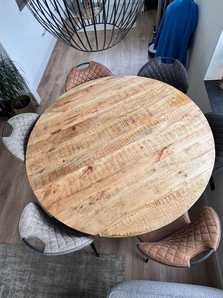 Eettafel mango hout 150 cm, Huis en Inrichting, Tafels | Eettafels, Ophalen of Verzenden, Rond, 100 tot 150 cm, 100 tot 150 cm