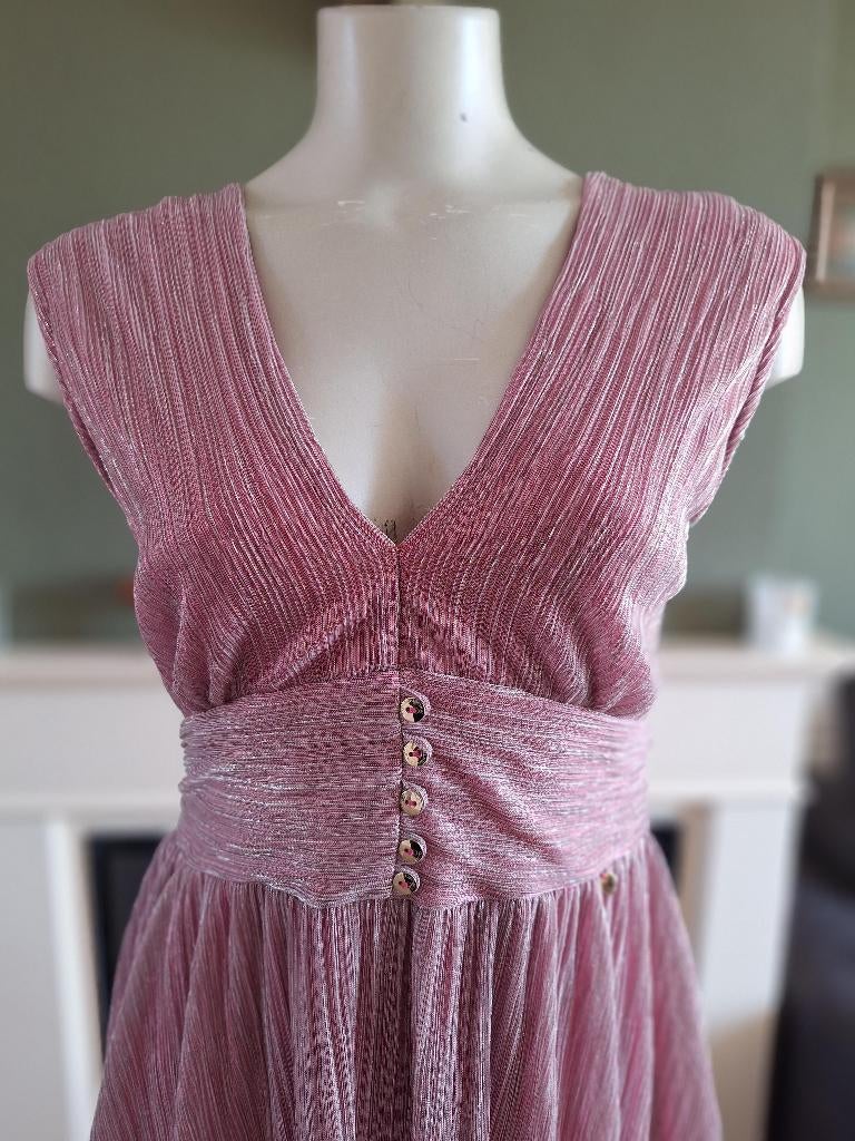 Rinascimentop zilver hard roze baby doll jurk L, Verzenden, Zo goed als nieuw, Roze, Boven de knie