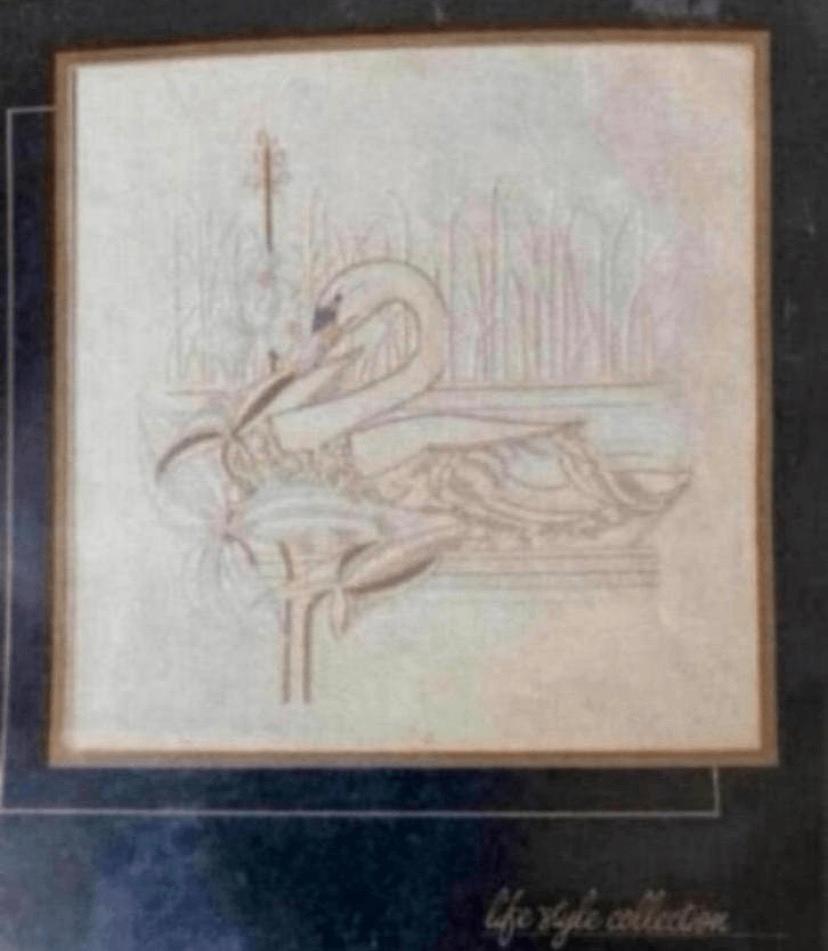 BORDUURPAKKET VINTAGE LANARTE ZWAAN OP BANK, Verzenden, Nieuw, Handborduren, Borduurpakket