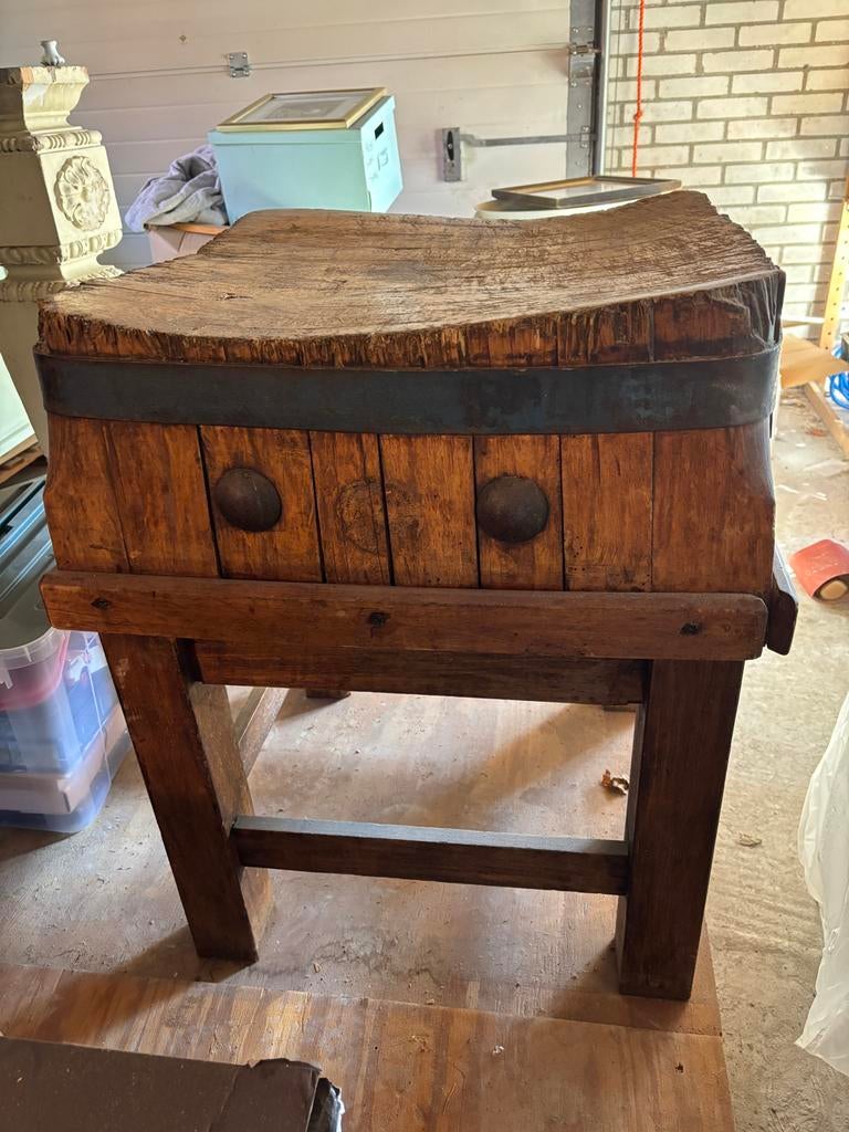 Prachtig antiek houten slagers hakblok, Ophalen