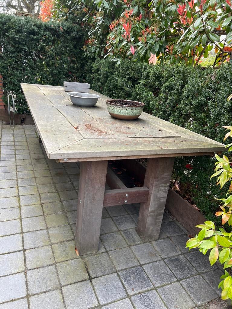 Hardhouten tuintafel 260x96x74cm bxdxh, Tuin en Terras, Ophalen, Gebruikt, Rechthoekig, Hout