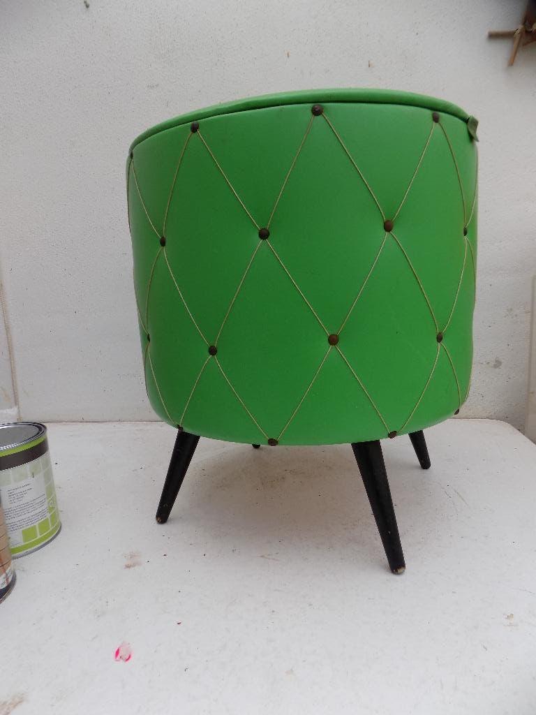 vintage 1950 Poef naaimeubel kruk met opbergruimte groen, Ophalen of Verzenden, Gebruikt