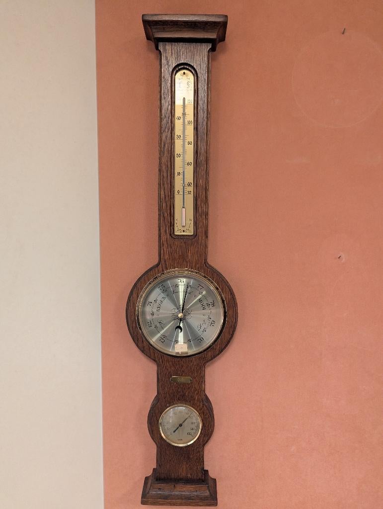 Antieke Houten Barometer met Thermometer, Ophalen of Verzenden, Zo goed als nieuw, Barometer