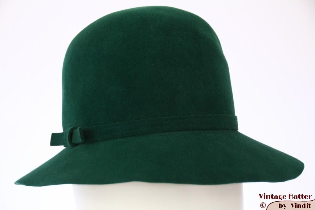 Vintage Dameshoed opaal groen fluweel 55 = S tot XS, Ophalen of Verzenden, Gedragen, 55 cm (S, 6⅞ inch) of minder, Hoed