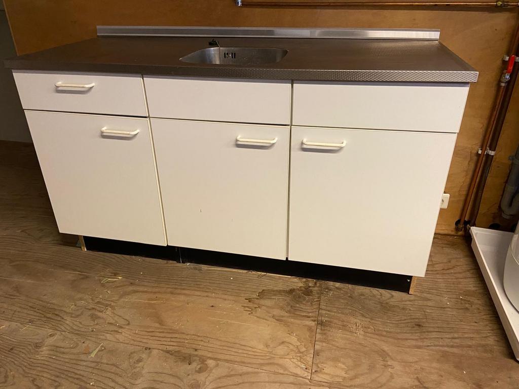 Keukenblok met spoelbak, Ophalen, Gebruikt, 100 tot 150 cm, Wit