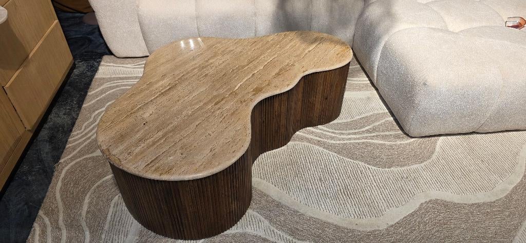 Organische Salontafel Mangohout /Travertin Showmodel korting