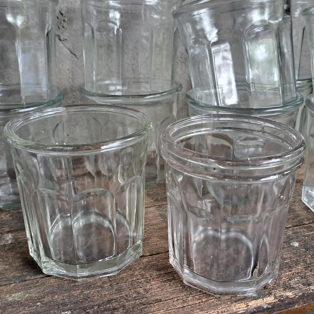 Brocante oud Frans glazen jampotje hoogte 9,5cm *Etage3*, ., Ophalen of Verzenden, Zo goed als nieuw, .