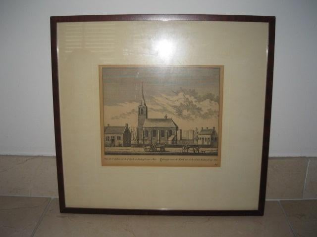 Kopergravure van A. Rademaker Katwijk anno 1650, Antiek en Kunst, Kunst | Etsen en Gravures, Stadsgezicht, Gravure, Ingelijst