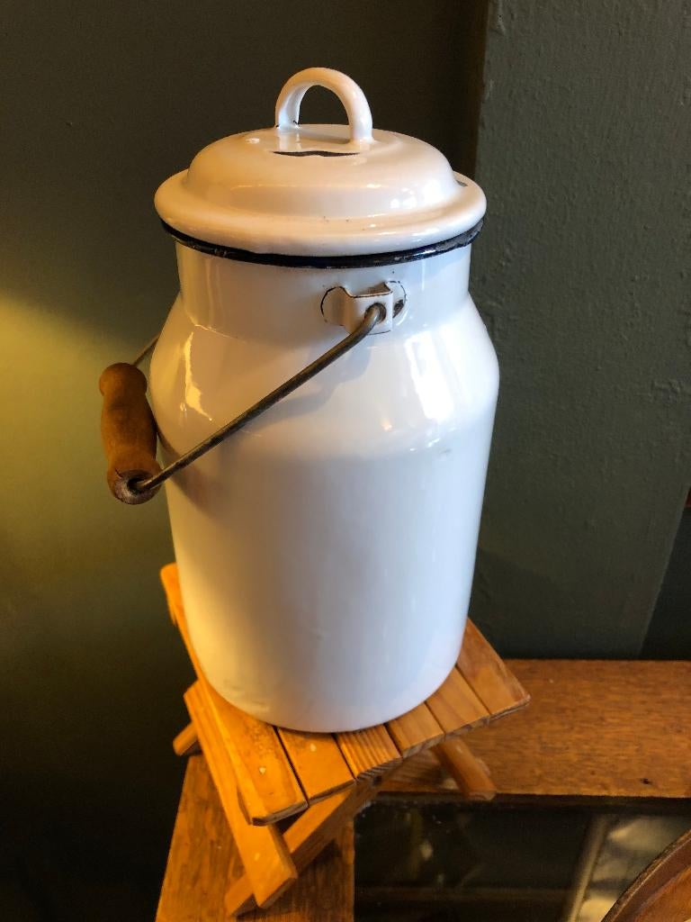 Wit Emaille melkbus met hengsel., Ophalen of Verzenden