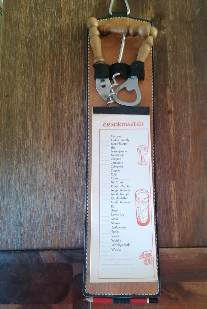 Drank bestel setje leer met openers, Ophalen of Verzenden, Zo goed als nieuw, Natuurlijk materiaal, Bruin