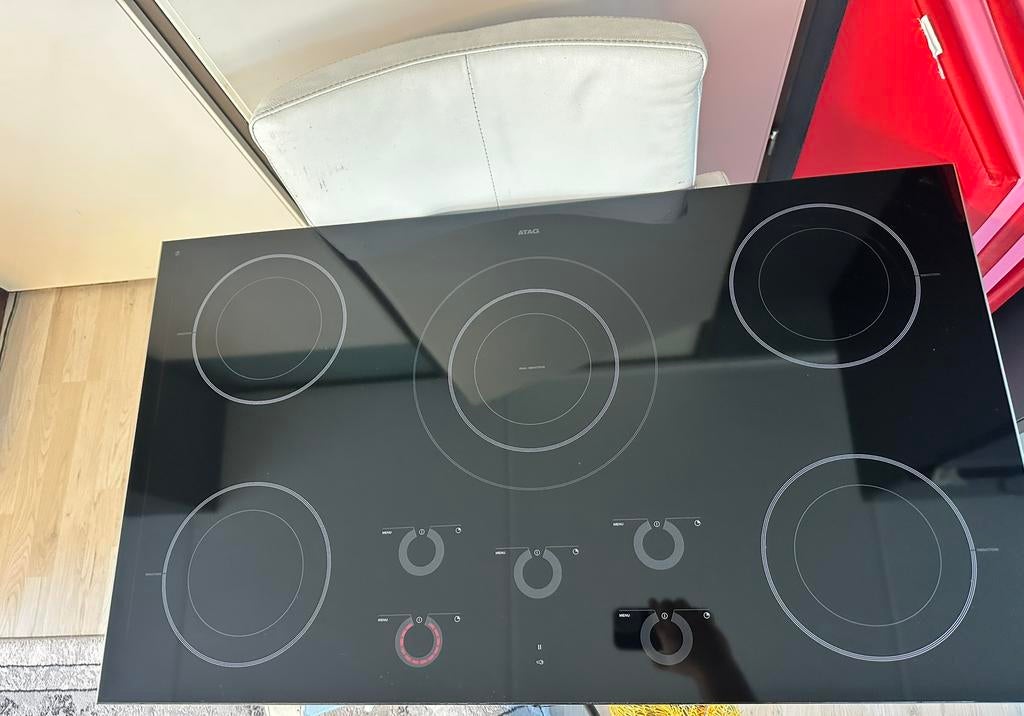 Atag inductie kookplaat 90 cm 5 zone’s HI9271S zgan, Ophalen of Verzenden, Zo goed als nieuw, Energieklasse A of zuiniger, Inbouw