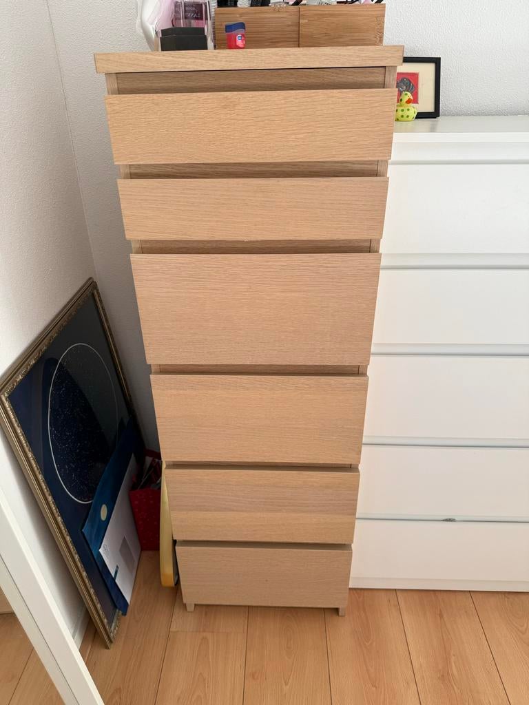IKEA Malm ladekast met spiegel, licht eiken, Ophalen, Gebruikt, 5 laden of meer, 100 tot 150 cm