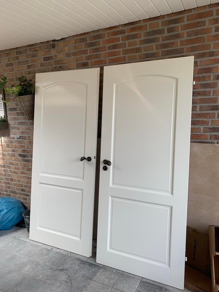 2 massief houten opdekdeuren 83x201 cm, Doe-het-zelf en Verbouw, Deuren en Horren, Gebruikt, 80 tot 100 cm, Binnendeur, Ophalen of Verzenden