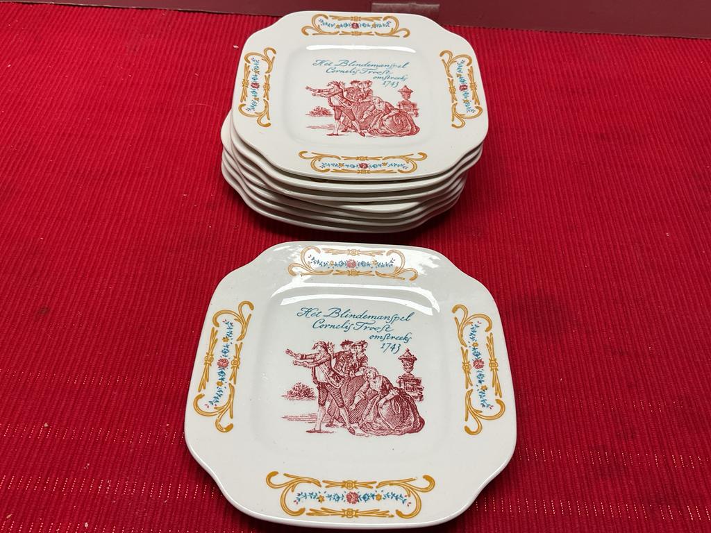 Set van 8 Cornelis Troost gebaksbordjes, BOCH BELGIE, Antiek en Kunst, Ophalen of Verzenden