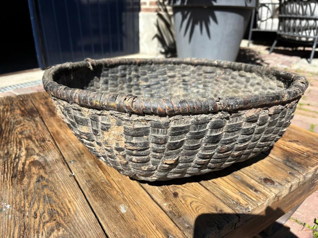 Oude leemmand, groot 49 cm, Huis en Inrichting, Ophalen of Verzenden, Zo goed als nieuw, Rond, Riet