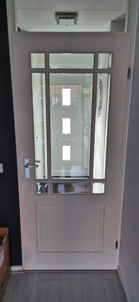 Houten opdekdeur met facetgeslepen glas, Ophalen, Gebruikt, 80 tot 100 cm, Binnendeur