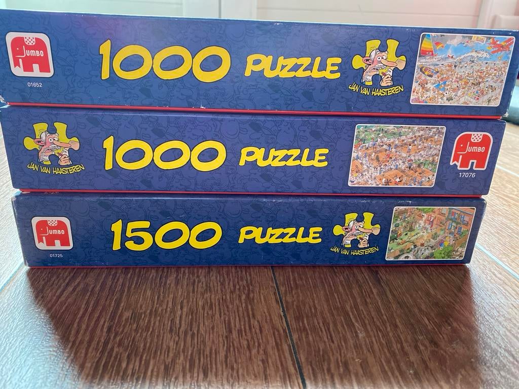 3 Jan van Haasteren puzzels: 1000 en 1500 stukjes, Ophalen of Verzenden, 500 t/m 1500 stukjes, Gebruikt, Legpuzzel