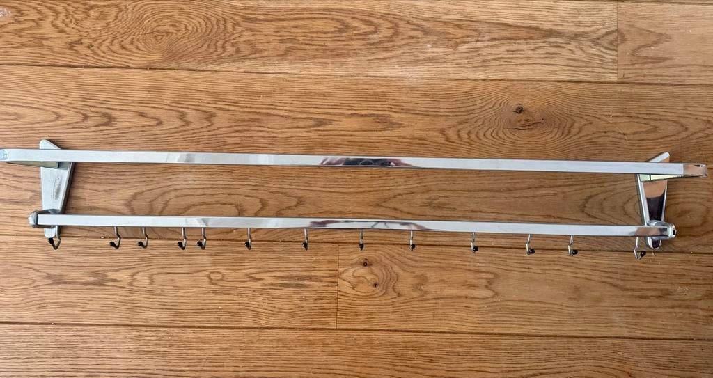 Vintage RVS Kapstok 130 cm - Gispen-stijl, Huis en Inrichting, Wandkapstok, Gebruikt, Ophalen of Verzenden, Minder dan 100 cm