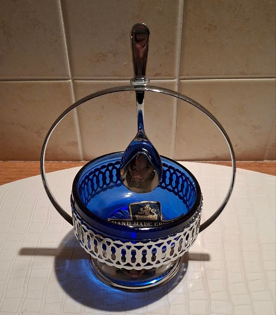 Kobaltblauw kristal Brama, jam- suikerpot, Ophalen of Verzenden