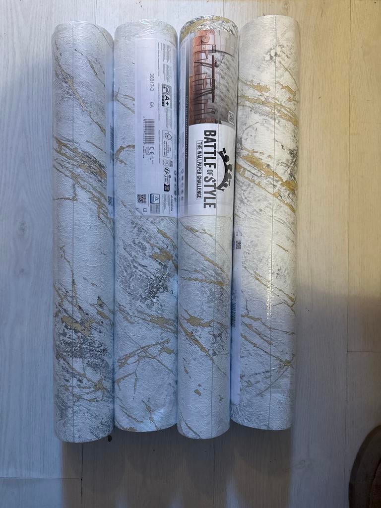 4 rollen behang zwart/goud, Ophalen of Verzenden, Zwart