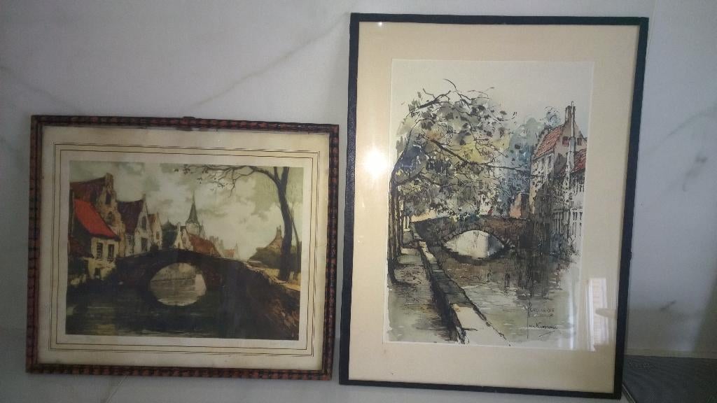2 gesigneerde werkjes Brugge : Jan Korthals & Van Doorn, Ophalen of Verzenden