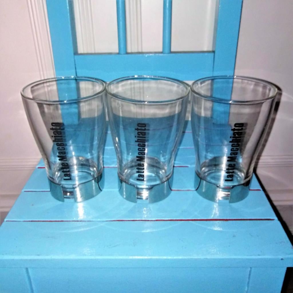 Latte Macchiato Glazen RVS 0,2 liter 3 stuks, Ophalen, Glas of Glazen, Gebruikt, Glas