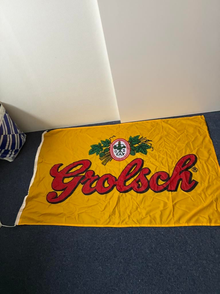 Grolsch vlag geel, Ophalen of Verzenden, Reclamebord, Plaat of Schild, Grolsch