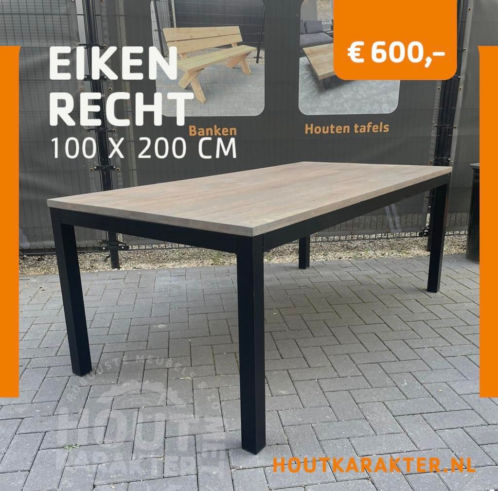 Eiken recht 100x200cm tafel compleet en behandeld, Huis en Inrichting, Tafels | Eettafels, Nieuw, 200 cm of meer, Vijf personen of meer