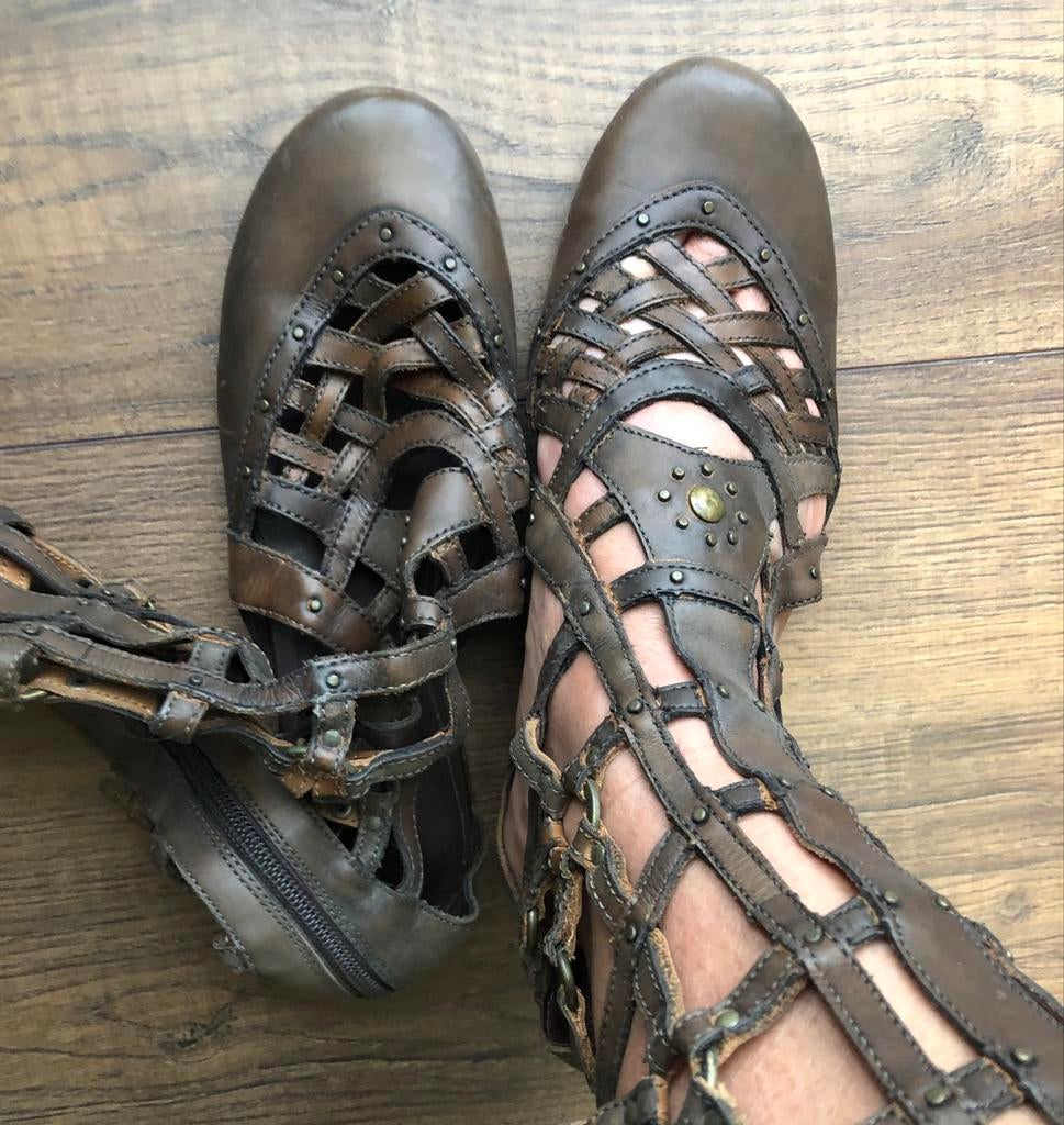 Stoere leren SPM gladiator sandalen - Maat 36, Bruin, Gedragen, Sandalen of Muiltjes, Ophalen of Verzenden
