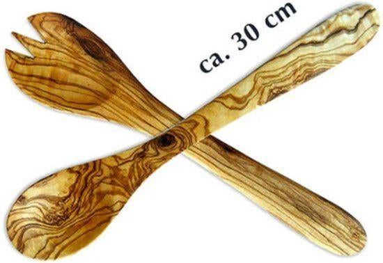 Olijfhouten Saladebestek, met  2-delig, 30 cm, Ophalen of Verzenden, Nieuw