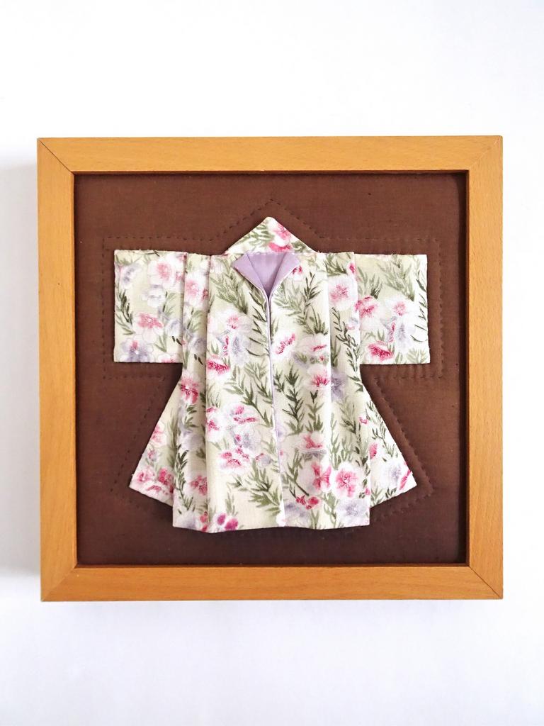 Vintage kimono lijst lijstje hout katoen bruin paars japan, Ophalen, Zo goed als nieuw